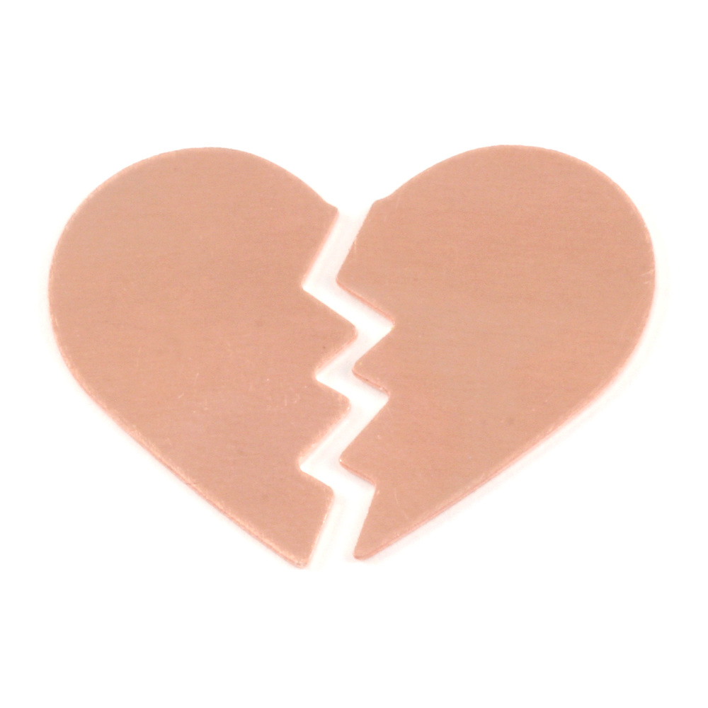 Metal Stamping Blanks Copper Broken Heart, 26mm (1.02") x 16mm (.63"), 24g, Pack of 5 Sets